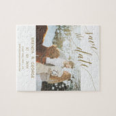 金ゴールドシンプルスクリプト書道の写真の日付の保存 ジグソーパズル (横)