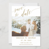 金ゴールドシンプルスクリプト書道の写真の日付の保存 マグネット招待状 (正面)