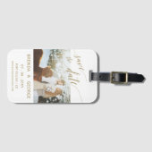 金ゴールドシンプルスクリプト書道の写真の日付の保存 ラゲッジタグ (正面横)