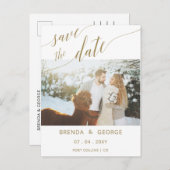 金ゴールドシンプルスクリプト書道写真の日付を保存 案内ポストカード (正面/裏面)