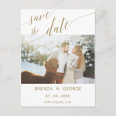 金ゴールドシンプルスクリプト書道写真の日付を保存 案内ポストカード (正面)