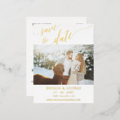 金ゴールドシンプルスクリプト書道写真の日付を保存 箔招待状ポストカード (正面/裏面)