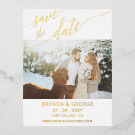 金ゴールドシンプルスクリプト書道写真の日付を保存 箔招待状ポストカード