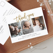 金ゴールドシンプルスクリプト3写真ベビーありがとう ポストカード