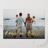 金ゴールドシンプルスクリプトPeace on Earth写真 箔シーズンカード (正面)