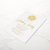 金ゴールドシンプルスノーフレークホリデーパーティー 箔招待状 (回転した状態)
