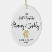 金ゴールドシンプルスノーフレークママ&ダディークリスマス セラミックオーナメント (右)