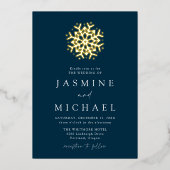 金ゴールドシンプルスノーフレーク結婚ズ 箔招待状 (正面)