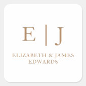 金ゴールドシンプルズ結婚モノグラムカップルイニシャル スクエアシール (正面)