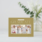 金ゴールドシンプルタイポグラフィ写真コラージュ卒業 ポストカード (スタンド正面)
