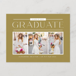 金ゴールドシンプルタイポグラフィ写真コラージュ卒業 ポストカード
