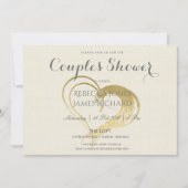 金ゴールドシンプルハートタイポグラフィカップルシャワー 招待状 (正面)