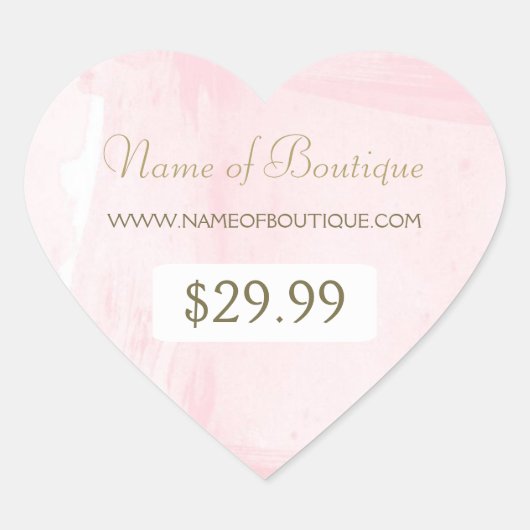 金ゴールドシンプルピンクの水の色のブティック価格ラベル ハートシール (正面)