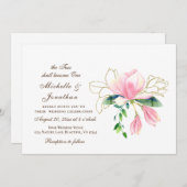 金ゴールドシンプルピンクマグノリアクリスチャン結婚ズ 招待状 (正面/裏面)