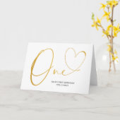 金ゴールドシンプルファースト誕生日ワンハート カード (黄色い花)