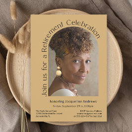 金ゴールドシンプルフォトアーチ退職パーティー 招待状