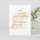 金ゴールドシンプルフローラフォトサプライズSweet 16 招待状 (スタンド正面)