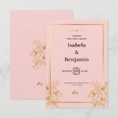 金ゴールドシンプルフローラ結婚式招待状 招待状 (正面/裏面)