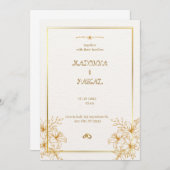 金ゴールドシンプルフローラ結婚式招待状 招待状 (正面/裏面)