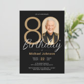 金ゴールドシンプルブラックカスタム写真80th Birthday Party 招待状 (スタンド正面)