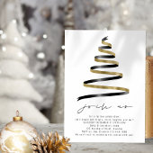 金ゴールドシンプルブラックツリークリスマスパーティー 招待状