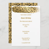 金ゴールドシンプルブラックレオパード動物白誕生日 招待状 (正面/裏面)