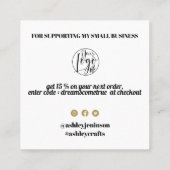 金ゴールドシンプルブラックレトロスクリプトの感謝してい順序 スクエア名刺 (裏面)