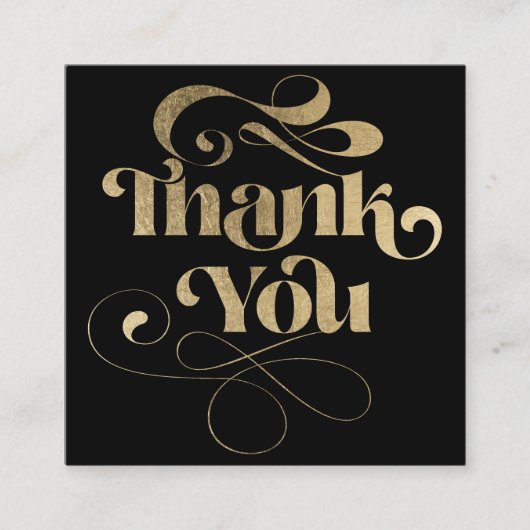 金ゴールドシンプルブラックレトロスクリプトの感謝してい順序 スクエア名刺 (正面)