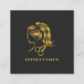 金ゴールドシンプルヘアサロンロゴ濃い灰色の背景 スクエア名刺 (正面)