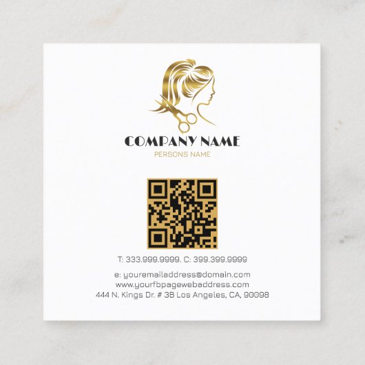 金ゴールドシンプルヘアサロンロゴ濃い灰色の背景 スクエア名刺 (裏面)