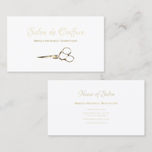 金ゴールドシンプルヘアスタイリストはさみヘアサロン 名刺 (正面/裏面)