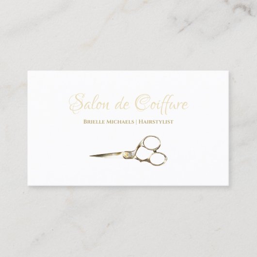 金ゴールドシンプルヘアスタイリストはさみヘアサロン 名刺 (正面)