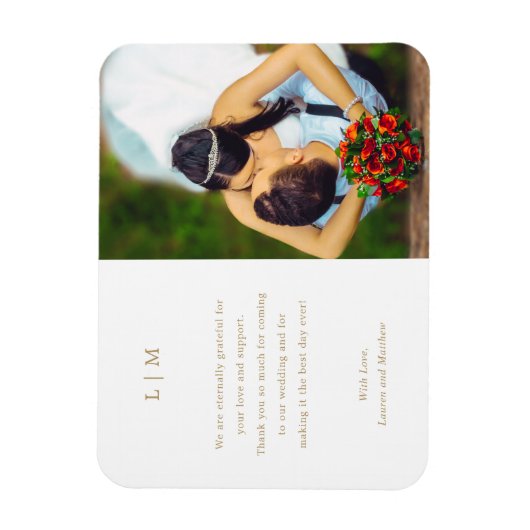 金ゴールドシンプルホワイトモノグラム写結婚真マグネット マグネット (縦)