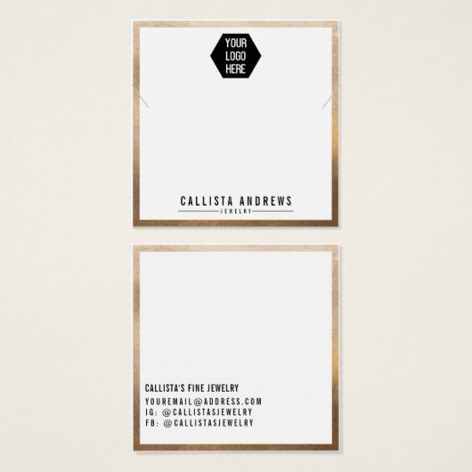 金ゴールドシンプルホワイトロゴネックレスディスプレイカード (正面&裏面)