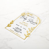 金ゴールドシンプルホワイト及びベビーシャワー箔招待状 箔招待状 (回転した状態)