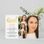 金ゴールドシンプルホワイトGradスクリプト4枚の写真の卒業 箔招待状 (立ち正面)