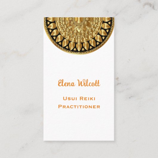 金ゴールドシンプルマンダラ霊気エネルギーヒーリングウェルネス 名刺 (正面)