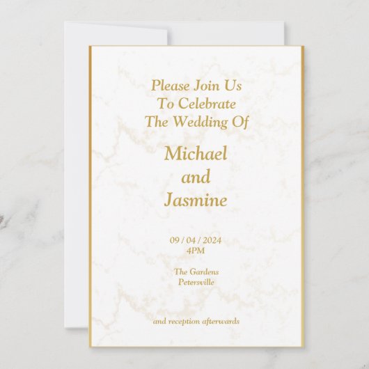 金ゴールドシンプルマーブル結婚式招待状 招待状 (正面)
