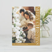 金ゴールドシンプルミニマリストメリークリスマスマスタード シーズンカード (スタンド正面)