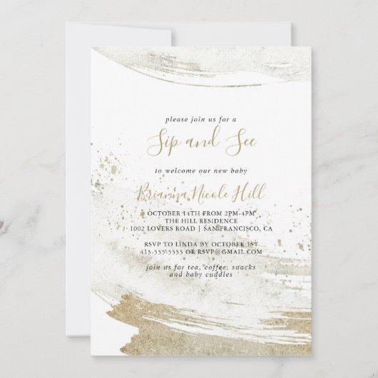 金ゴールドシンプルミニマリストSipとSee 招待状 (正面)