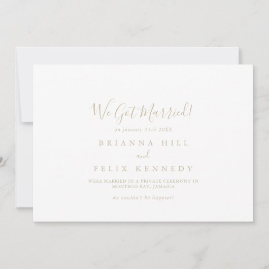 金ゴールドシンプルミニマル駆け落ち発表 案内状 (正面)