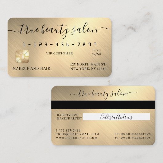 金ゴールドシンプルメタリック署名スクリプトクレジットカード 名刺 (正面/裏面)