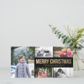 金ゴールドシンプルメリークリスマスコラージュ5フォトカード シーズンカード (スタンド正面)