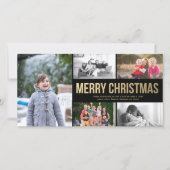 金ゴールドシンプルメリークリスマスコラージュ5フォトカード シーズンカード (正面)