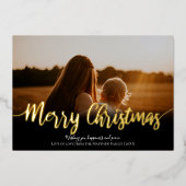 金ゴールドシンプルメリークリスマスファミリーフォトホリデー 箔シーズンカード (正面)