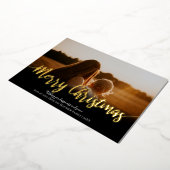 金ゴールドシンプルメリークリスマスファミリーフォトホリデー 箔シーズンカード (回転した状態)