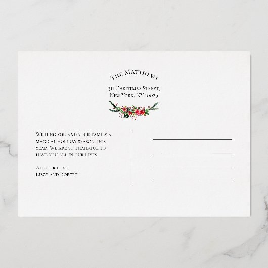 金ゴールドシンプルメリークリスマスファミリーフォトホリデー 箔シーズンカード (裏面)