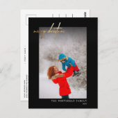 金ゴールドシンプルメリークリスマスフォトブラック ポストカード (正面/裏面)