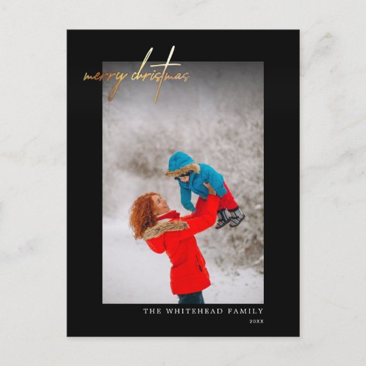 金ゴールドシンプルメリークリスマスフォトブラック ポストカード (正面)