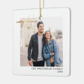 金ゴールドシンプルメリークリスマスフォトホワイト セラミックオーナメント (左)